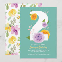 Cute aquarelle Floral Enfants 2e fête d'anniversai