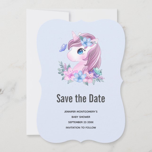Save The Date Cute Baby Unicorn Aquarelle magique (Devant)