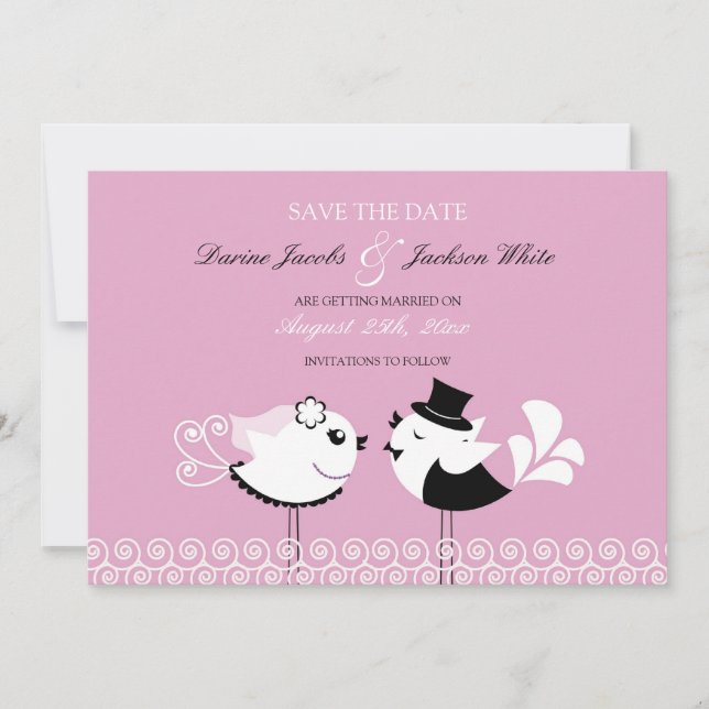 Save The Date Cute Birds Flat Card (Front)