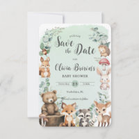 Cute Bois Animaux Végétation Baby shower vert