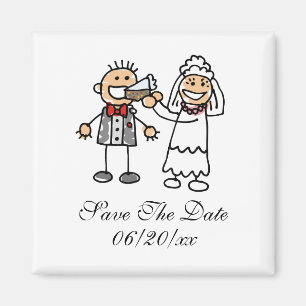 Save The Date Cute Bride Feeds Groom Wedding Cake Magnet