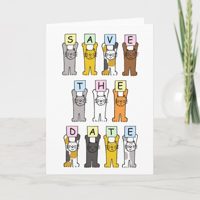 Save the Date Cute Cartoon Cats Announcement (Front)