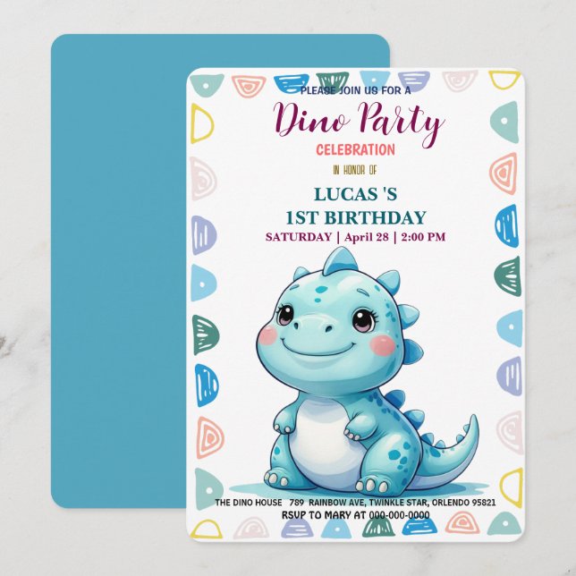 Save The Date Cute DIno Baby Dinosaures 1er anniversaire fête (Devant / Derrière)