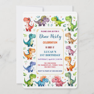 Save The Date Cute DIno Baby Dinosaures 1er fête d'anniversaire 