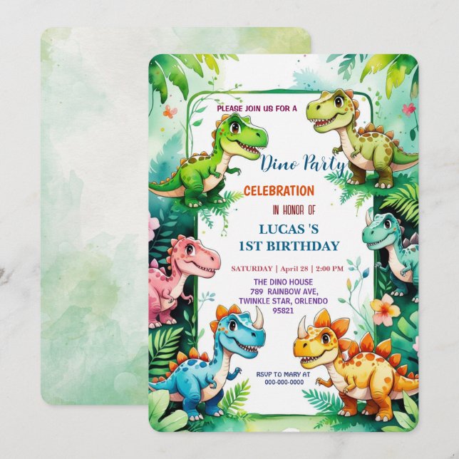 Save The Date Cute DIno fleur sauvage Dinosaures 1er anniversair (Devant / Derrière)