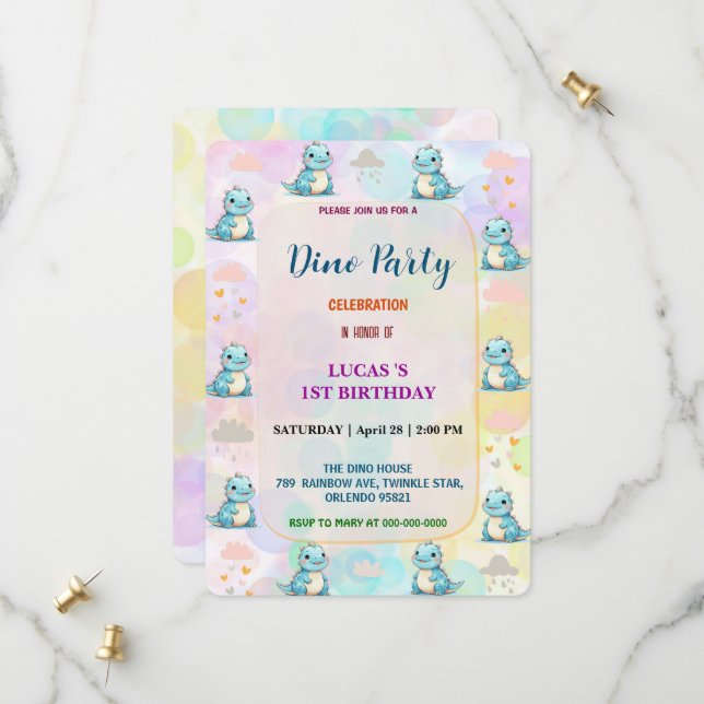 Save The Date Cute DIno fleur sauvage Dinosaures 1er anniversair (Devant/Arrière en situation)