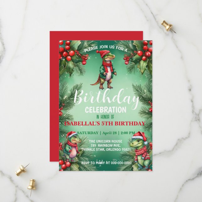 Save The Date Cute dino Père Noël Noël anniversaire fête de neig (Devant/Arrière en situation)