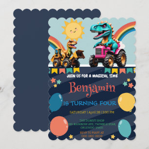 Save The Date Cute dinosaure tracteur camion arc-en-ciel garçon 