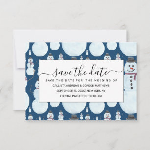 Save The Date Cute Frosty Blue Snowman Motif d'aquarelle