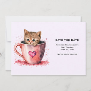 Save The Date Cute Kitten Brown dans une Tea up