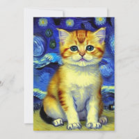 Cute Kitten Starry Night Van Gogh