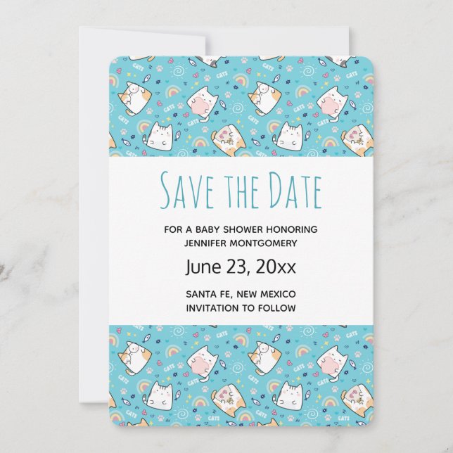 Save The Date Cute Kitty Chat Motif Whimsical Enregistrer la dat (Devant)