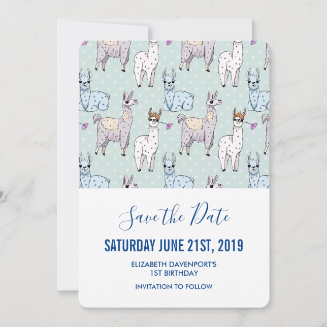 Save The Date Cute Llama Motif Pois (Devant)