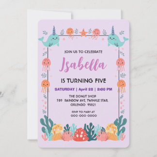 Save The Date Cute Narwhal fish Pattern Watercolor Under the Sea