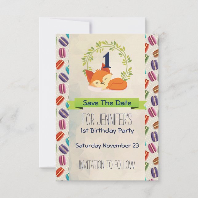 Save The Date Cute Renard orange avec couronne Anniversaire (Devant)