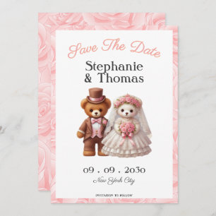 Save The Date Cute Romantic Teddy Bear Groom and Bride Mariage