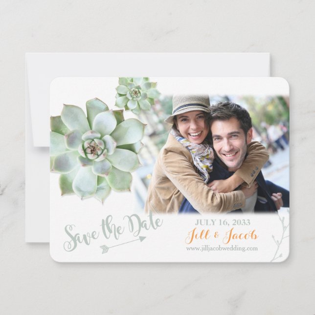 Save The Date Cute Sage Succulents Mariage Photo Enregistrer la  (Devant)