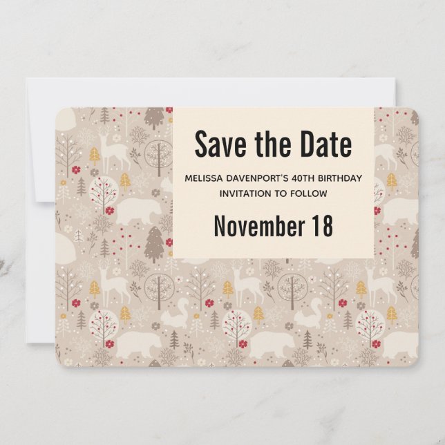 Save The Date Cute Woodland Animaux Motifs nordiques Anniversair (Devant)