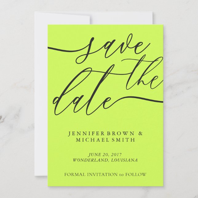 Save The Date Cyber Lime Jet Black Custom Photo Calligraphy (Devant)