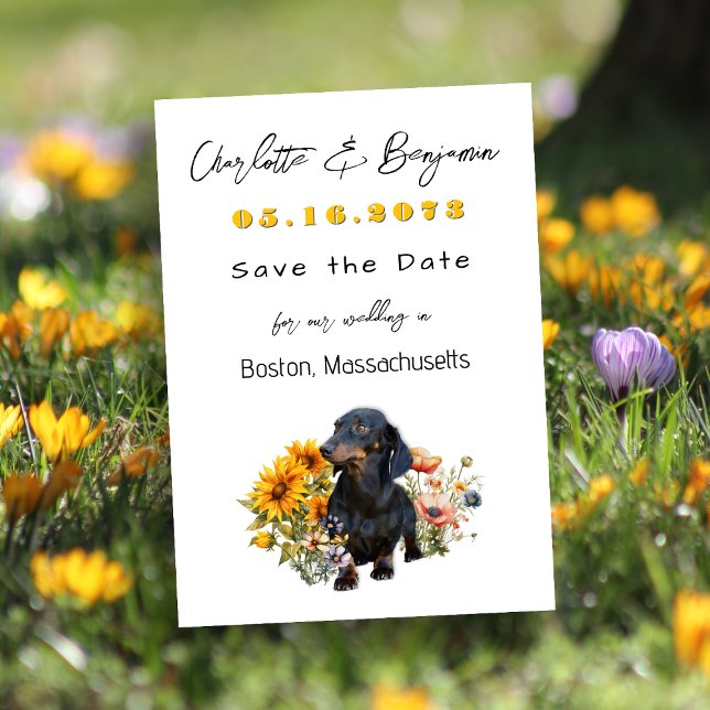 Save The Date Dachshund Chien et Fleurs sauvages Enregistrer la  (Créateur téléchargé)