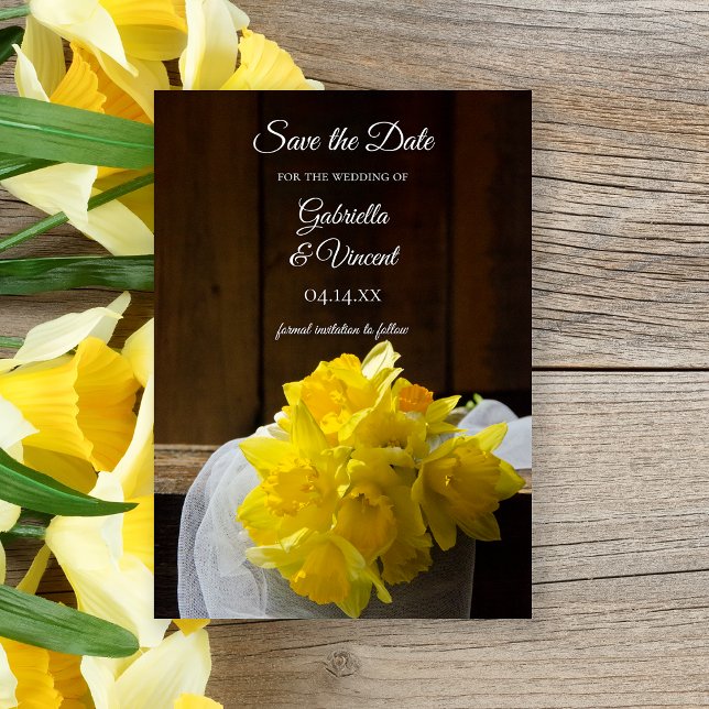 Save The Date Daffodils rustiques Printemps Grange Mariage Enreg (Créateur téléchargé)