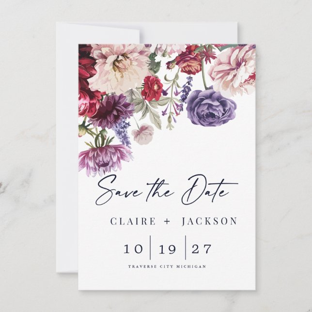 Save The Date Dahlia Bouquet Fleur d'Automne Enregistrer la Date (Devant)