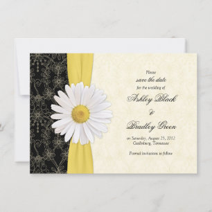 Save The Date Daisy Black Yellow, Mariage en ivoire Enregistrer 