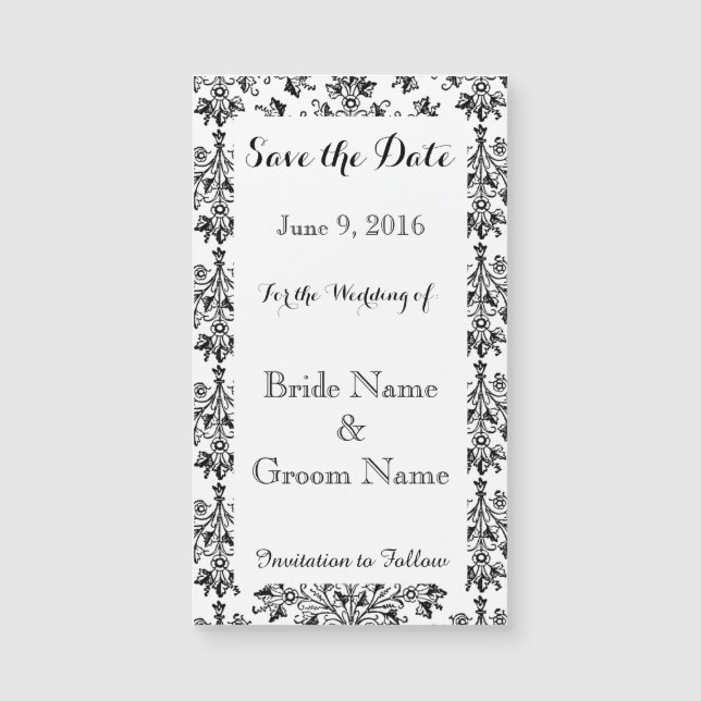 Save the Date Daisy Damask Custom Magnetic Card (Front)