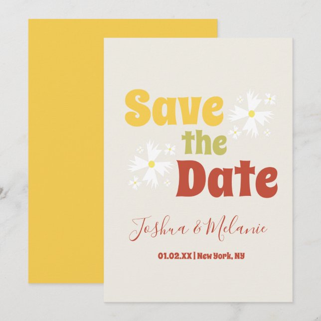 Save the Date Daisy Groovy Floral Invitation  (Front/Back)