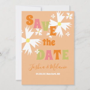 Save the Date Daisy Groovy Floral Lime Pink Card