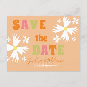 Save the Date Daisy Groovy Floral Lime Pink Postcard