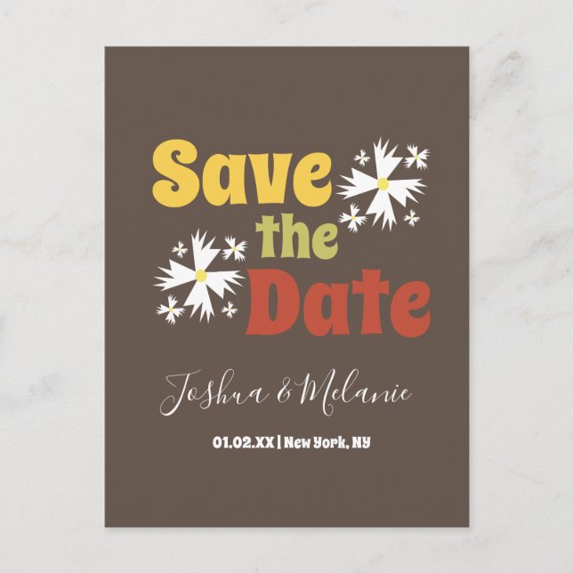 Save the Date Daisy Groovy Floral Postcard (Front)