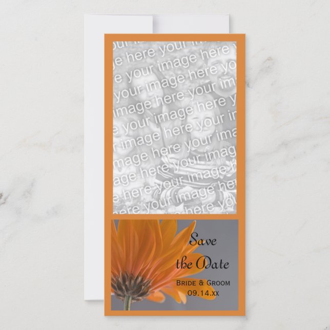Save The Date Daisy orange sur mariage gris Enregistrer la date (Devant)