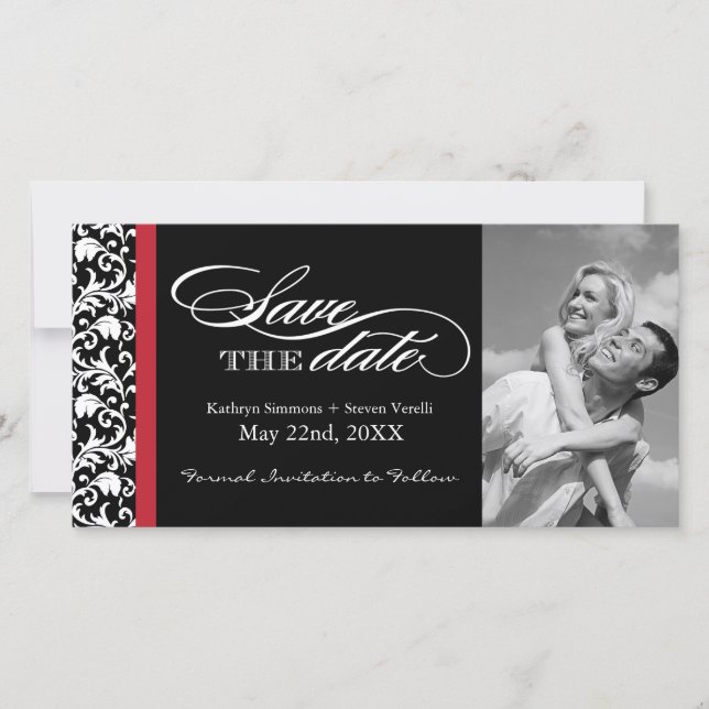 Save The Date Damas noir, rouge et blanc Enregistrer la date (Devant)