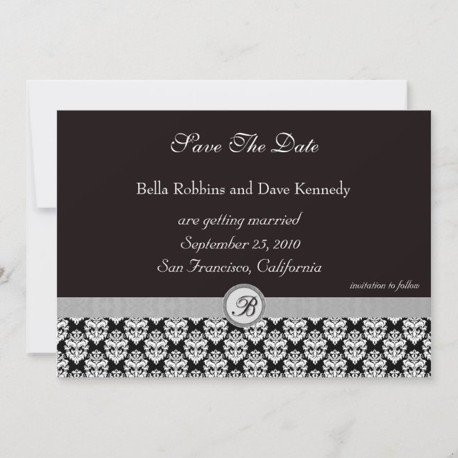 Save the Date -Damask BlackElegance Invitation (Front)