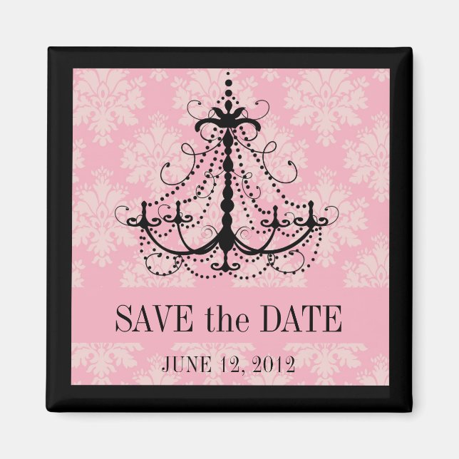 Save the Date Damask Chandelier Wedding Magnets (Front)