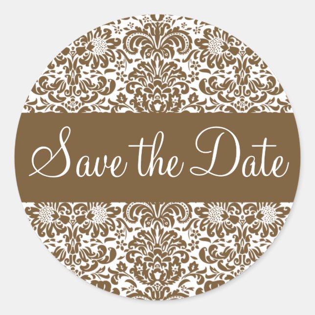 Save the Date Damask Envelope Sticker Seal (Front)