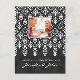 Save the Date Damask Postcard Grey White