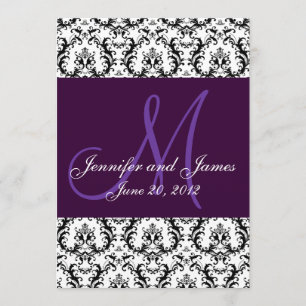 Save The Date Damask Purple Wedding Card