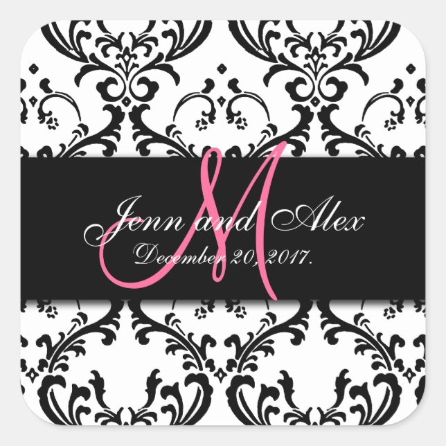 Save the Date Damask Stickers Monogram (Front)
