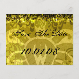 Save The Date - Damask Yellow and Green Announcement Postcard