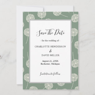 Save The Date Dandelion vert moderne Sauvez la date