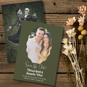 Save The Date Danse de squelette gothique Mariage élégant vert o