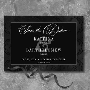 Save The Date Dark gothique noir floral satin Mariage damassé