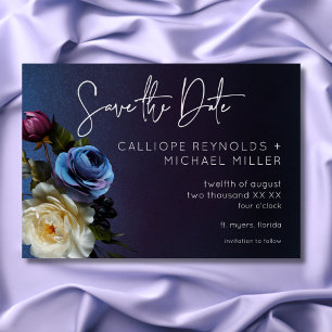 Save The Date Dark Moody Blue Lavender Floral Moderne Mariage