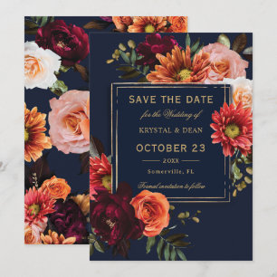 Save The Date Dark Moody Bourgogne Orange Floral Mariage