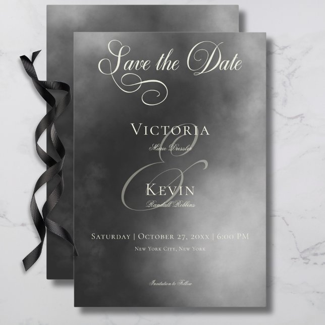 Save The Date Dark Moody Midnight Black Fog Mariage (Dark Moody Midnight Black Fog Wedding Save The Date Card)