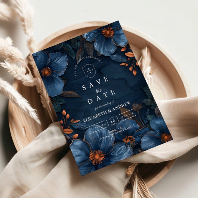 Save The Date Dark Navy Botanical Romance (Créateur téléchargé)
