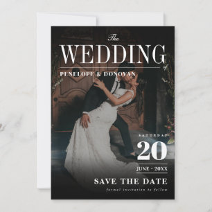 Save The Date Dark Photo Magazine Type Elegant QR Code Mariage
