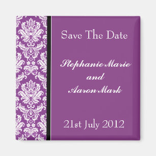 Save The Date - Dark Purple Classic Damask Magnet
